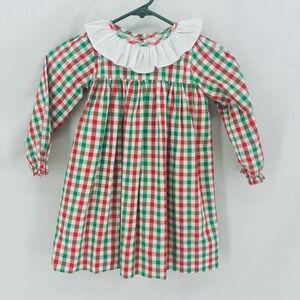 Cecil and Lou kids girls 4T Christmas Green Blue Long Sleeve Collared Dress
